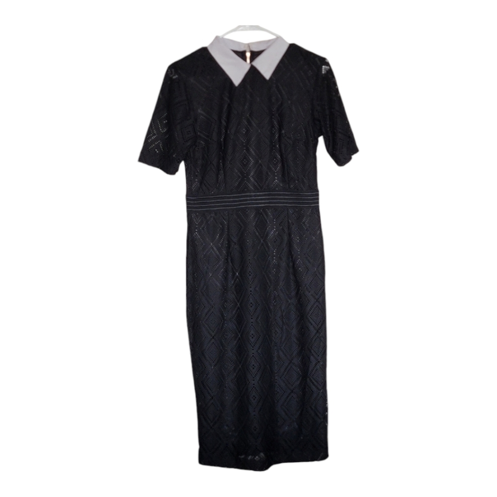 NY& C Black Midi Dress White Collar Medium - Picture 1 of 10